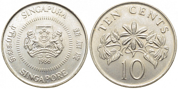 Сингапур 10 центов 1986 KM 51 медно-никель 112-213