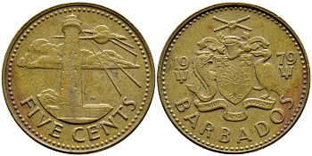 Барбадос 5 центов 1979 маяк Саут-Пойнт KM 11 латунь 4398-524