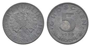 Австрия 5 грошей 1979 KM 2875 цинк 4567-937