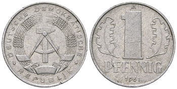 ГДР 1 пфенниг 1961 A KM 8.1 алюминий 4547-112