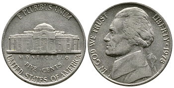 США 5 центов 1978 Джефферсон KM A192 медно-никель 76-813