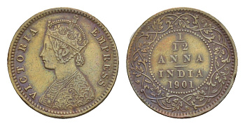 Британская Индия 1/12 анна 1901 Виктория (1837-1901) KM 483 медь    4658-1114