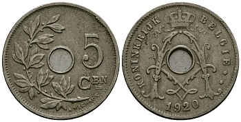 Бельгия 5 сантимов 1920 Belgie KM 67 медно-никель 4173-223