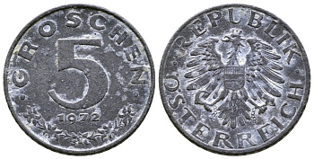 АВСТРИЯ 5 ГРОШЕЙ 1972 KM 2875 цинк 57-1312