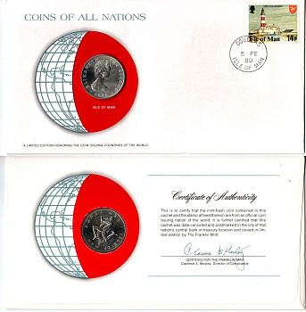 Остров Мэн 10 пенсов 1978 конверт с маркой первого дня гашения, Coins of Nations KM 36 медно-никель UNC 4295-24-1