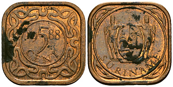 Суринам 5 центов 1988 KM 12b сталь плакированная медью 4167-1013