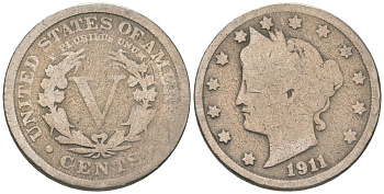 США 5 центов 1911 голова свободы KM 112 медно-никель 3336-355