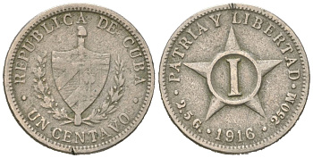 Куба 1 сентаво 1916 KM 9.1 медно-никель 4615-862