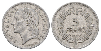 Франция 5 франков 1945 KM 888b алюминий 81-635