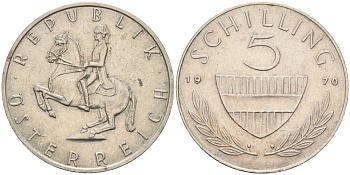 Австрия 5 шиллингов 1970 KM 2889а медно-никель 4592-954