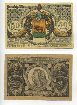 ГЕРМАНИЯ 50 ПФЕННИГОВ 1921 НОТГЕЛЬД ШЛЕЙЦ бумага 7217-53-1