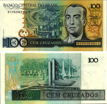 БРАЗИЛИЯ 100 КРУЗАДО 1987 ПОДПИСЬ 24, СЕРИЯ А 14810 Pick 211b бумага UNC (ПРЕСС) 8518-50-1-1