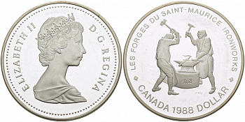 Канада 1 доллар 1988 250 лет кузницам Сен-Мориса, Елизавета II (1952-) KM 161 серебро PROOF 603-1411