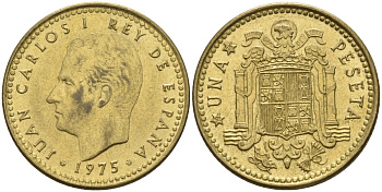 Испания 1 песета 1975 (76) Хуан Карлос I (1975-2001) KM 806 алюминиевая бронза 4155-426