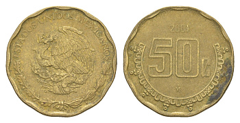 Мексика 50 сентаво 2001 KM 549 алюминиевая бронза 4649-652