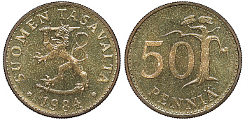 Финляндия 50 пенни 1984 N KM 48 алюминиевая бронза UNC 259-636