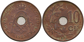 Бельгия 10 сантимов 1923 Belgique KM 85 медно-никель 87-412