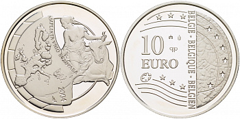 Бельгия 10 евро 2004 Расширение Европейского Союза KM 234 серебро PROOF 1082-9-63