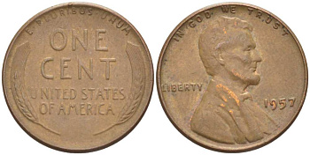 США 1 ЦЕНТ 1957 ЛИНКОЛЬН KM А132 медь цинк 218-1034