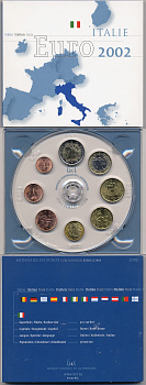 Италия официальный евронабор из 8 монет в планшете 2002 выпуск банка Люксембурга биметалл UNC 5-4-1-17