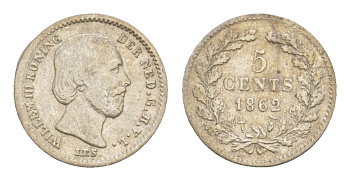 Нидерланды 5 центов 1862 Виллем III (1849-1890) KM 91 серебро 4659-221