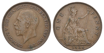 Великобритания 1 пенни 1936 Георг V (1910-1936) KM 838, Spink 4055 бронза 4661-736