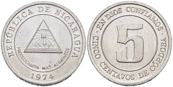 Никарагуа 5 сентаво 1974 ФАО KM 28 алюминий UNC 217-453