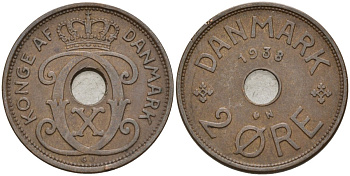 Дания 2 эре 1938 Кристиан X (1912-1947) KM 827 бронза 4147-532