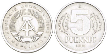ГДР 5 пфеннигов 1983 А KM 9.2 алюминий 206-1137