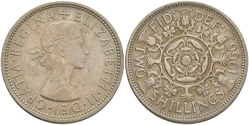 Великобритания 2 шиллинга (флорин) 1966 Елизавета II (1952-2022) KM 906, Spink 4146 медно-никель 4557-1046