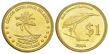 Кокосовые острова 1 доллар 2004 X 15 латунь BU 4624-525