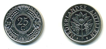 Нидерландские Антилы 25 центов 1989 Беатрикс (1980-2013) KM 35 никелированная сталь 35-321