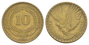 Чили 10 сентесимо 1969 KM 191 алюминиевая бронза 4656-1023