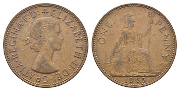 Великобритания 1 пенни 1965 Елизавета II (1952-2022) KM 897, Spink 4157 бронза 4661-923