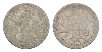 Франция 50 сантимов 1898 KM 854 серебро 4655-626