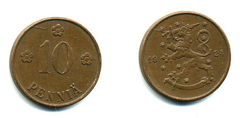 Финляндия 10 пенни 1924 республика (1918-1962) KM 24 медь 46-2031