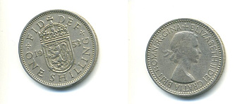 Великобритания 1 шиллинг 1953 Елизавета II (1952-2022), Шотландский герб KM 891, Spink 4140 медно-никель 59-821