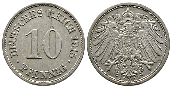Германия 10 пфеннигов 1915 A KM 12, J. 13 медно-никель 4364-3034