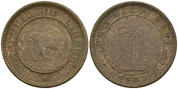 Либерия 1/2 цента 1937 KM 10 латунь 4174-369