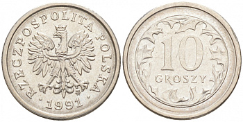 ПОЛЬША 10 ГРОШЕЙ 1991 MW KM 279 медно-никель 4516-147