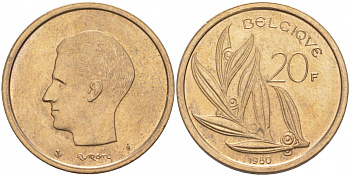 Бельгия 20 франков 1980 Belgique, Бодуэн I (1951-1993) KM 159 никель бронза 68-246