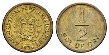 Перу 1/2 соль 1976 KM 265 латунь 4169-1243