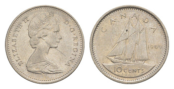 Канада 10 центов 1969 Елизавета II (1952-2022), парусник KM 77 никель 4639-621
