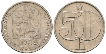 Чехословакия 50 геллеров 1989 KM 89 медно-никель aUNC 4115-1017