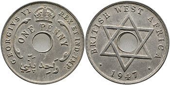 Британская Западная Африка 1 пенни 1947 Георг VI (1937-1952) KM 19 медно-никель 1523-612