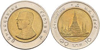 Таиланд 10 бат 2002 ВЕ2545, Рама IX KM 227 биметалл UNC 4561-325