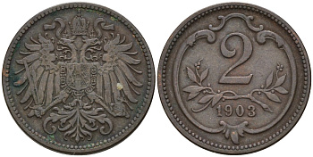 Австрия 2 геллера 1903 Франц Иосиф (1848-1916) KM 2801 бронза 4596-132
