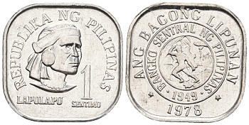 Филиппины 1 сентимо 1978 вождь острова Мактан Лапу-Лапу KM 205 алюминий  UNC  220-1141
