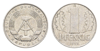 ГДР 1 пфенниг 1962 A KM 8.1 алюминий 4647-761