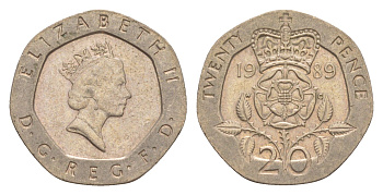 Великобритания 20 пенсов 1989 Елизавета II (1952-2022) KM 939, Spink 4361 (G2) медно-никель 4639-853